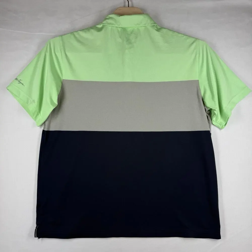 Walter Hagen 11 Majors Men L Golf Polo Shirt Green Gray Navy Colorblock